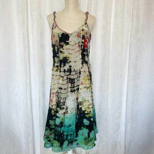 Tianello Multicolor Tie Dye Embellished Beaded Boho Floral Summer Dress - Size L